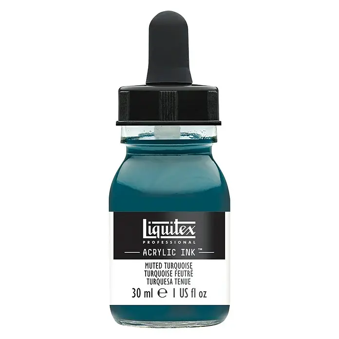 Liquitex Professional Zeichentinte - Gedämpftes Türkis, 30 ml, Flasche mit Tropfpipette - Vorderansicht