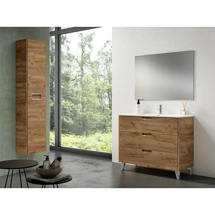 Mueble de lavabo Briseis - L x An x Al: 46 x 100 x 85 cm, Tabaco, Mate