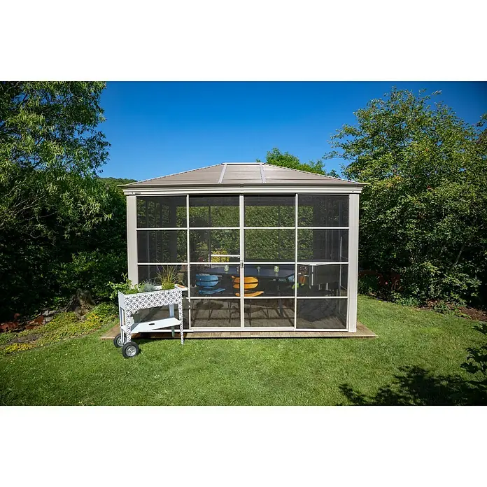 Sojag Pavillon Striano 10 x 12 - L x B x H: 362 x 298 x 283 cm, Champagner, Walmdach - Stimmungsaufnahme