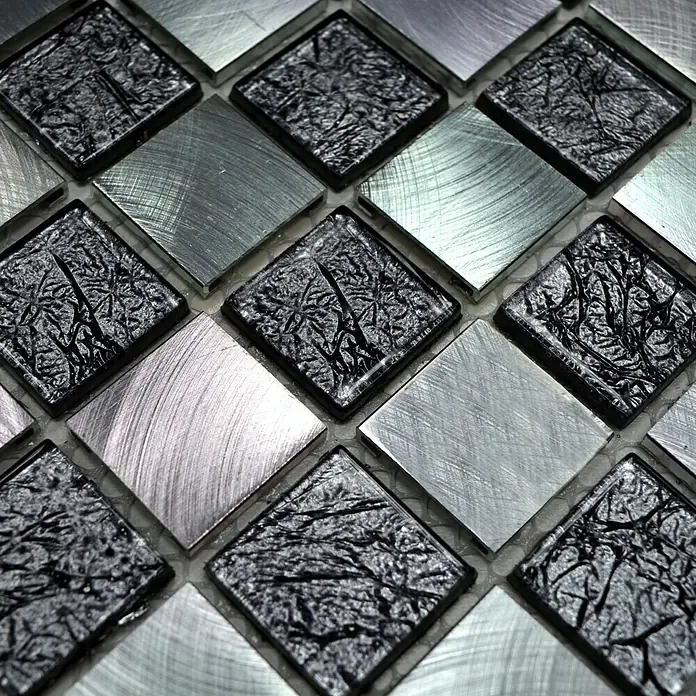 Mosaikfliese Crystal Mix XAM A451 - 32,7 x 30,2 cm, Schwarz/Silber, Matt
