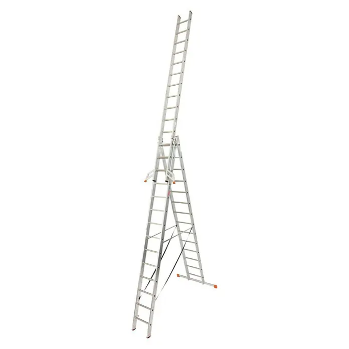 Krause Monto Sprossen-Mehrzweckleiter Tribilo - Arbeitshöhe: 10,9 m, 3 x 14 Sprossen, Aluminium - Linke Seitenansicht