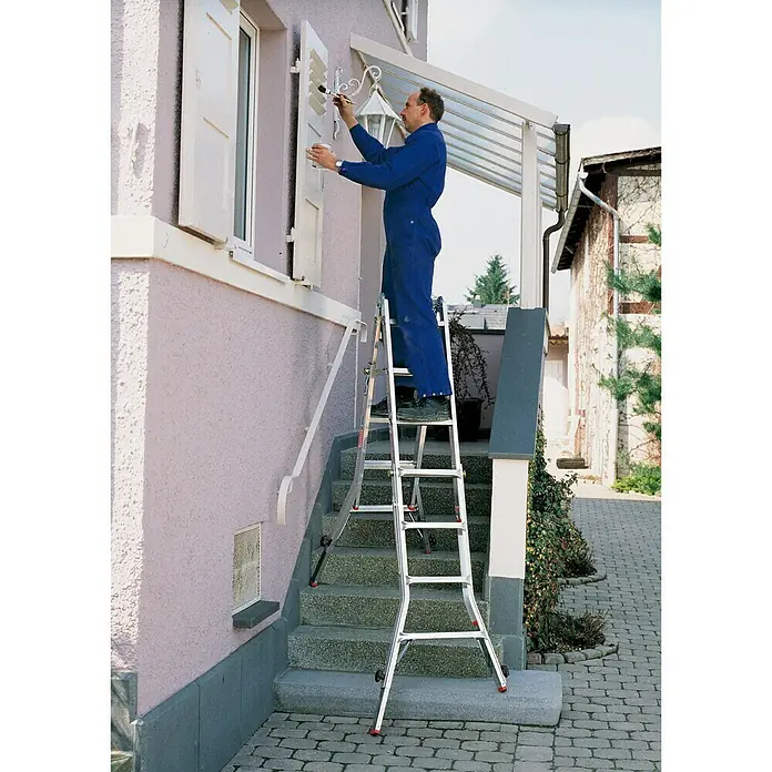 Krause Sprossen-Gelenk-Teleskopleiter TeleVario - Arbeitshöhe: 5 m, 4 x 4 Sprossen, Treppenfunktion, Aluminium - Anwendungsbeispiel