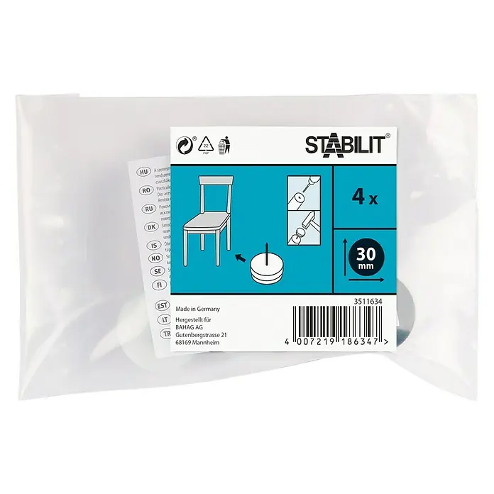 Stabilit Plastična klizna podloga - 30 mm, 4 kom, Bijele boje, Sa zatikom