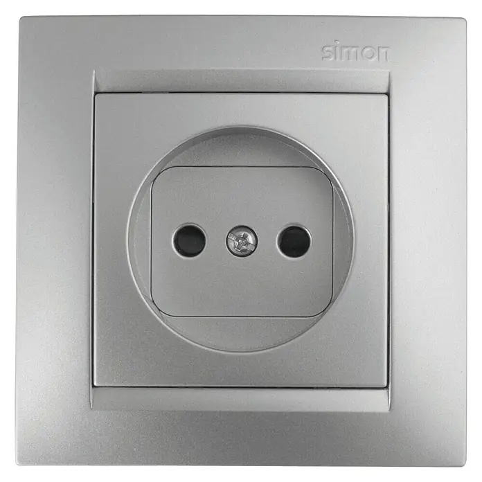 Simon 15 Enchufe - Aluminio, Sin Toma Tierra, En pared