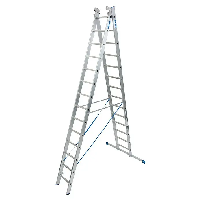 Krause Stabilo Sprossen-Mehrzweckleiter - Arbeitshöhe: 10,9 m, 3 x 14 Sprossen, Aluminium - Linke Seitenansicht