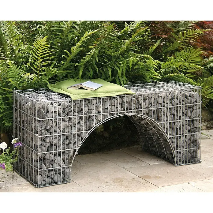 Bellissa Gabionenbank Arco - 120 x 40 x 50 cm, Stahl, Maschenbreite: 25 mm, Maschenhöhe: 100 mm - Vorderansicht
