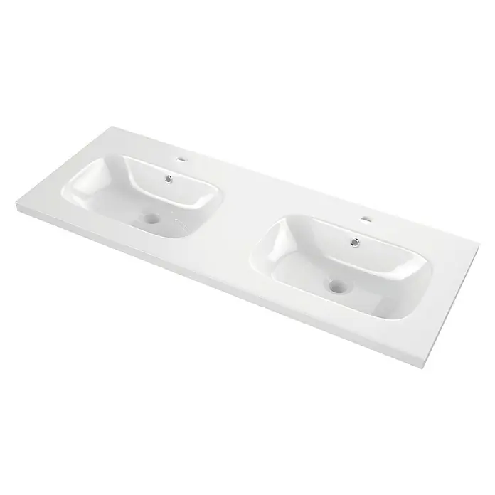 Lavabo doble Serie DC - 121 x 46 cm, Orificios para grifo: Medio, Con desbordamiento, Blanco