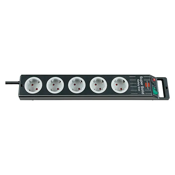 Brennenstuhl Super-Solid Base de enchufe múltiple - Número de enchufes Schuko: 5 ud., Negro, Longitud del cable: 2,5 m