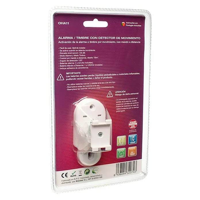 Detector de movimiento del sistema de alarma y timbre - Específico para: Alarma y timbre