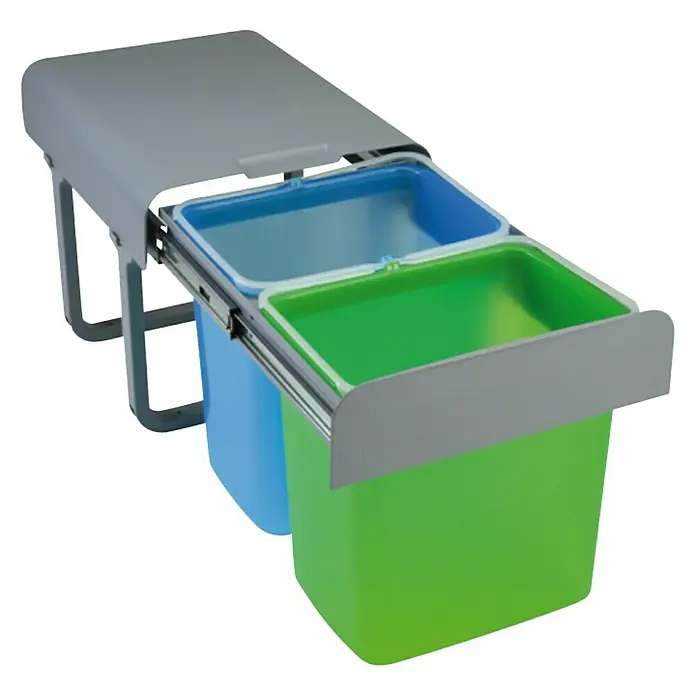 Pyramis Einbaumülleimer Color - 2 x 16 l, Grau/Grün/Blau, Eckig, Kunststoff - Rechte Seitenansicht
