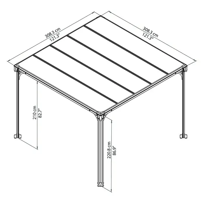 Palram – Canopia Pavillon Milano 3000 - L x B: 308 x 308 cm, Anthrazit