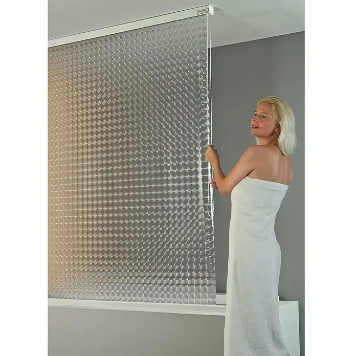 Eco-Dur Duschrollo deluxe - 134 x 240 cm, Kreisel, Silber - Anwendungsbeispiel