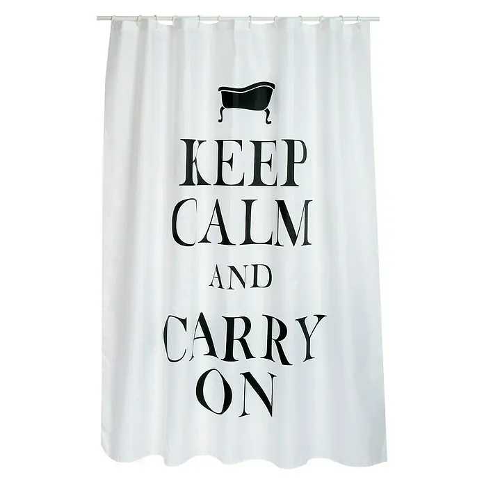 Venus Cortina de baño textil Keep Calm - An x Al: 180 x 200 cm, Negro/blanco - Vista frontal