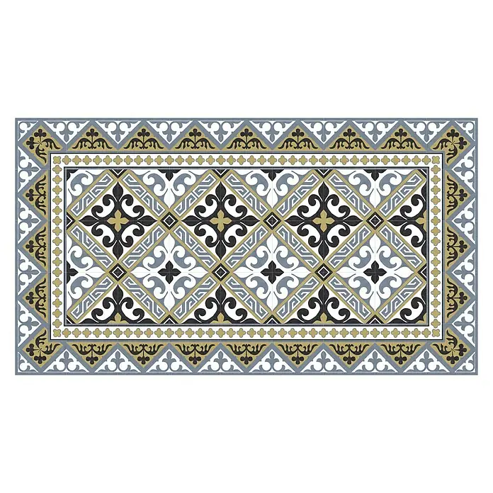 Fliesenbordüre Versalles - 25 x 25 cm, Blau/Weiß/Schwarz/Braun, Matt - Vorderansicht