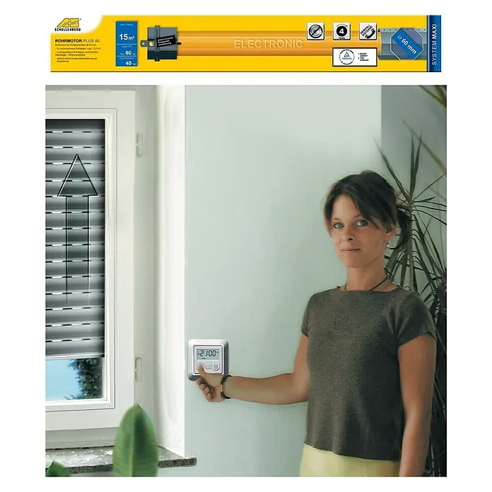 Schellenberg Rohrmotor Maxi Plus 40 - Max. Rollladenfläche: 15 m² bei Kunststoffrollläden, Einbaulänge: 620 mm, Zugkraft: 60 kg - Anwendungsbeispiel