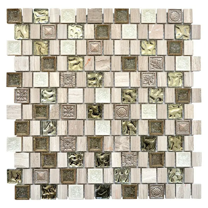 Mosaikfliese Multiformat Crystal Mix XNM DF1 - 29,8 x 30,4 cm, Grau/Weiß, Glänzend - Ansicht von oben
