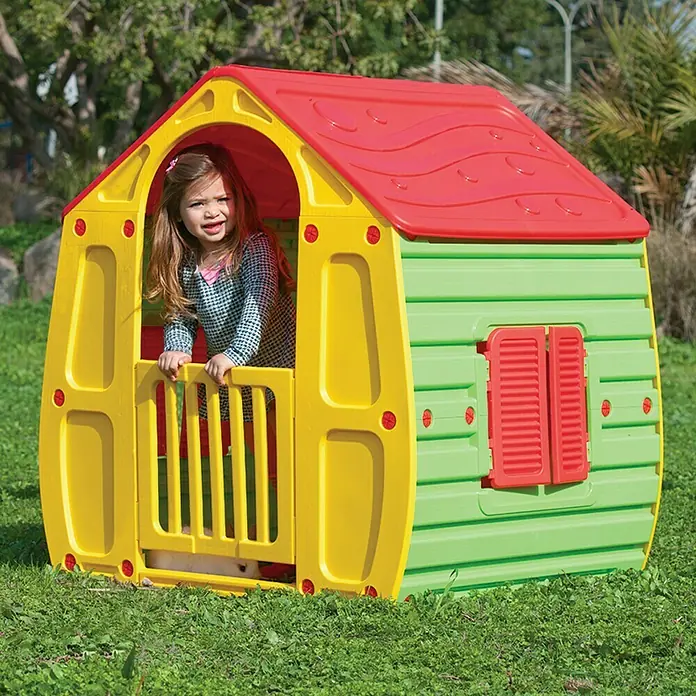 Caseta infantil Magic - 102 x 90 x 109 cm, Verde manzana, Rojo/Amarillo - Producto en uso