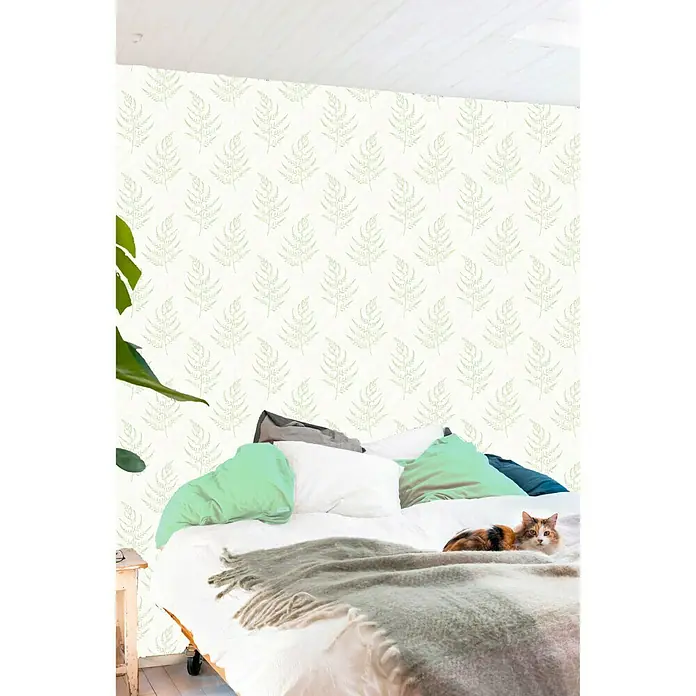 Papel pintado Floral helecho - Verde, 10,05 x 0,53 m - Foto ambiente