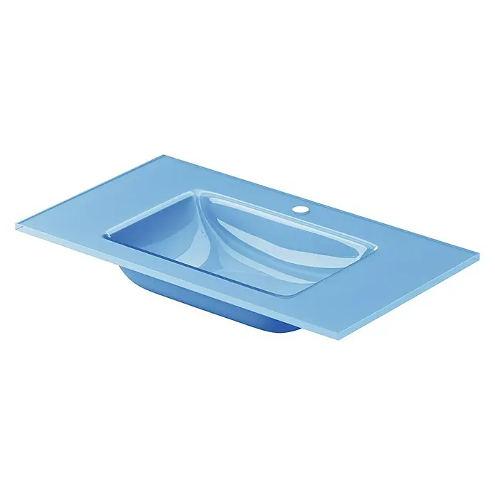 Lavabo Cristal - 81 x 40 cm, Orificios para grifo: Medio, Azul claro - Vista angular