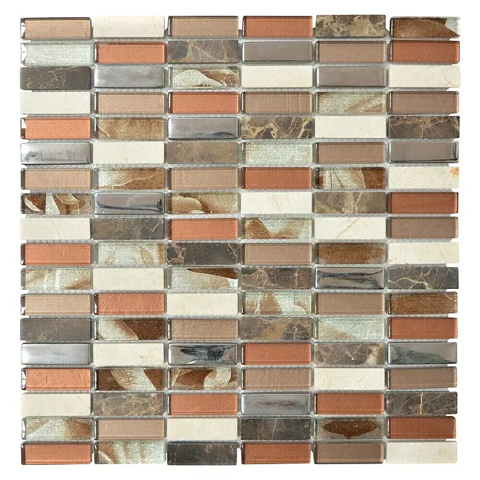 Mosaikfliese Rechteck Crystal Mix XCM SM78 - 29,8 x 30,4 cm, Braun/Beige, Glänzend - Draufsicht