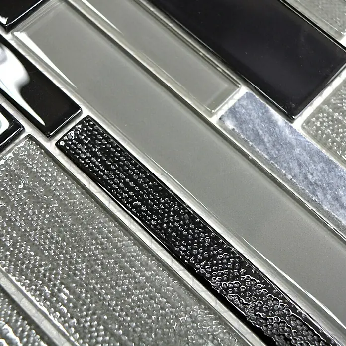 Mosaikfliese Verbund Crystal Mix CM GV44 - 28,6 x 30 cm, Grau/Schwarz, Glänzend - Detailaufnahme