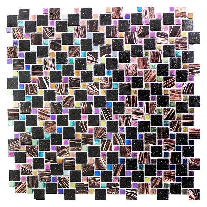 Mosaikfliese Mix Goldstar GM K03 - 31,8 x 31,8 cm, Schwarz/Braun, Glänzend - Ansicht von oben