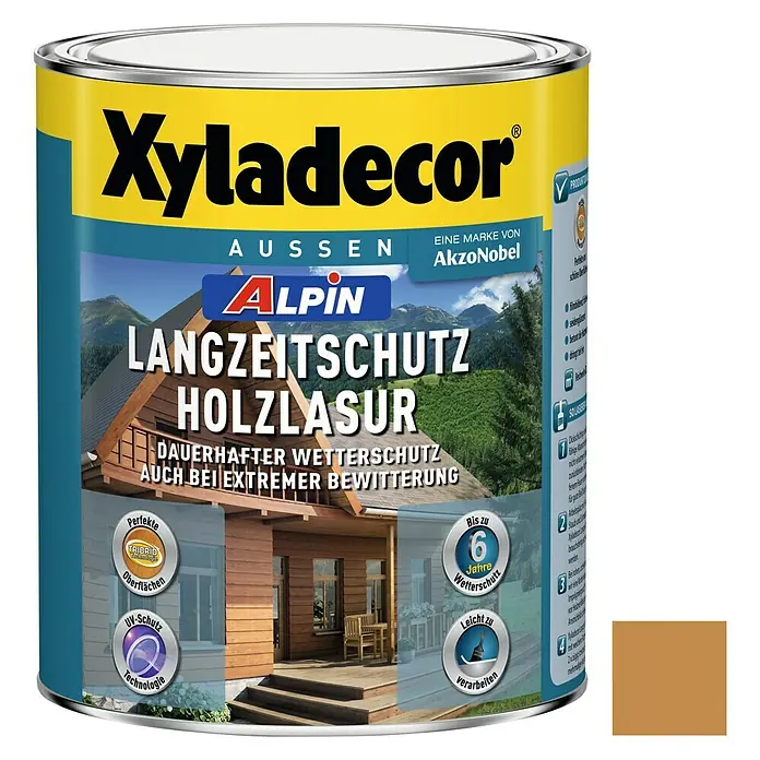 Xyladecor Langzeitschutz-Holzlasur Alpin - Oregon, 1 l, Seidenglänzend, Lösemittelbasiert
