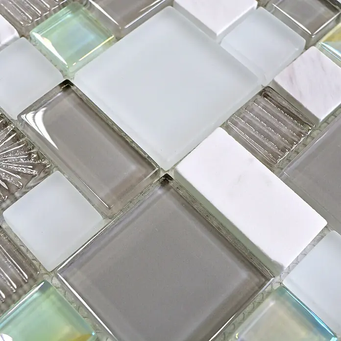 Mosaikfliese Crystal Mix XCM MC659 - 30 x 30 cm, Weiß/Grau, Matt - Detailaufnahme
