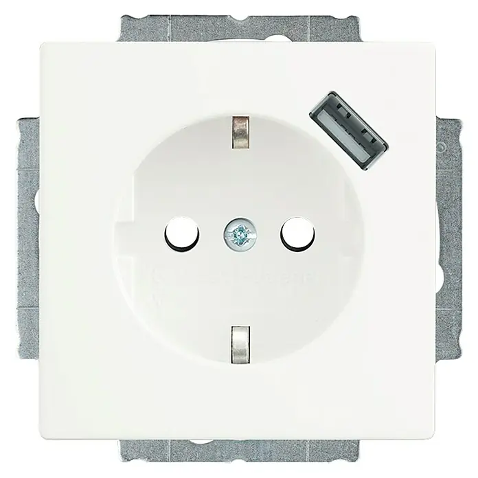 Busch-Jaeger Future Linear USB-Steckdose mit Kindersicherung - Kunststoff, Studioweiß, 1-fach, Unterputz