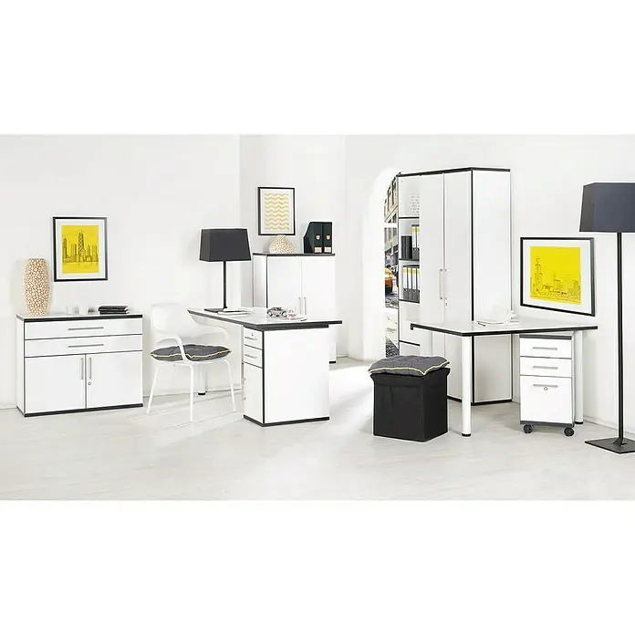 Phönix Chicago Regal - L x B x H: 40 x 80 x 196 cm, Weiß/Schwarz, Traglast: 5 kg/Boden - Stimmungsaufnahme