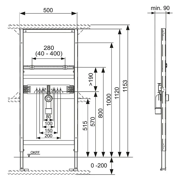 Tece Profil Waschtisch-Vorwandelement - 9 x 50 x 112 cm, Pulverbeschichtet