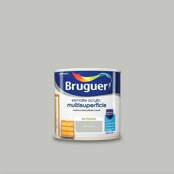 Bruguer Esmalte de color Acrylic Multisuperficie Gris suave - 250 ml, Satinado