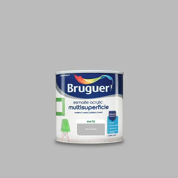 Bruguer Esmalte de color Acrylic Multisuperficie - Gris Ceniza, 250 ml, Mate