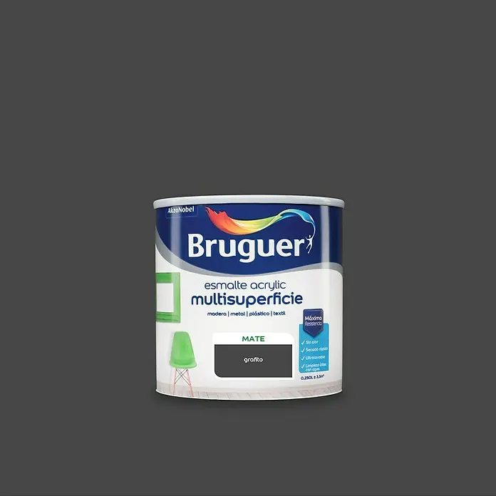 Bruguer Esmalte de color Acrylic Multisuperficie - Grafito, 250 ml, Mate