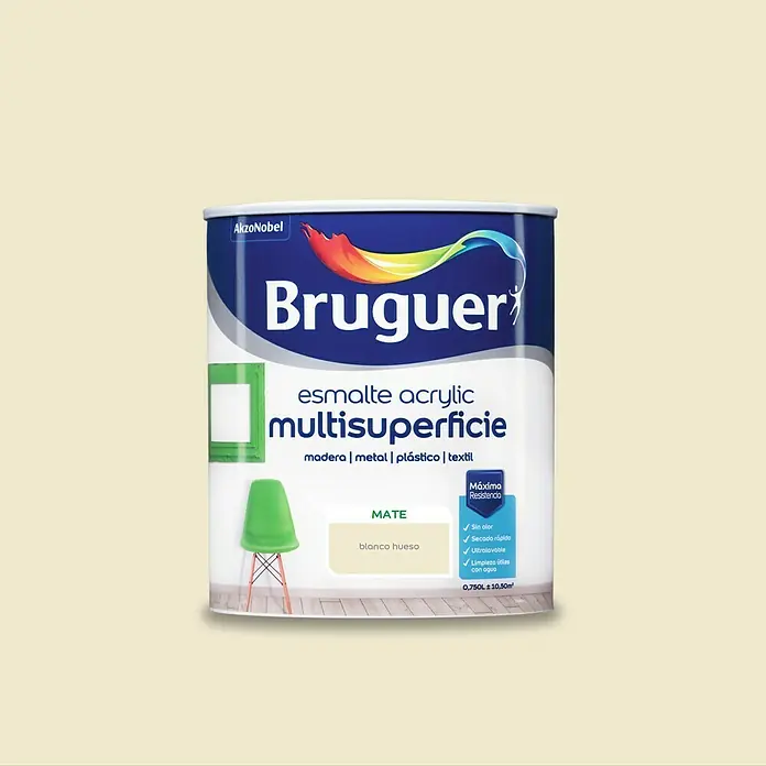 Bruguer Esmalte de color Acrylic Multisuperficie - Blanco Hueso, 750 ml, Mate