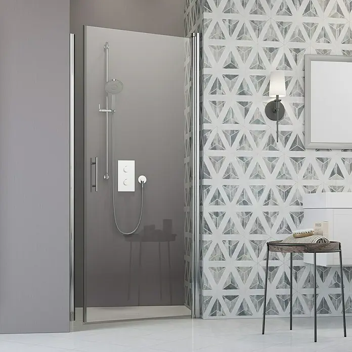 Camargue Vario Nischendusche S2+S9 - 80 x 195 cm, Stärke: 6 mm, Silber - Vorderansicht