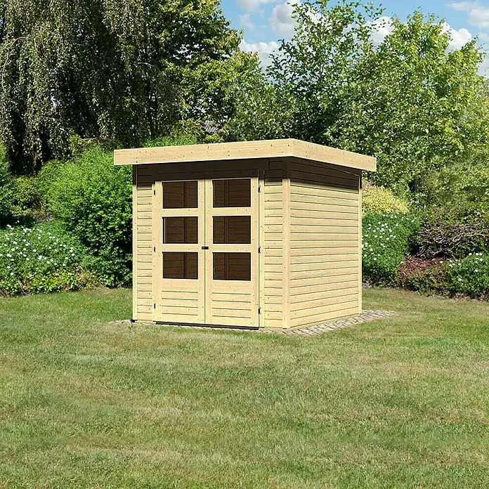 Karibu Gartenhaus Askola - L x B: 217 x 213 cm, Wandstärke: 19 mm, Flachdach, Natur - Linke Seitenansicht