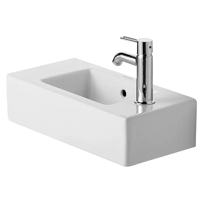 Duravit Vero Waschbecken - 50 x 25 cm, Ohne Spezialglasur, Hahnloch: Rechts, Mit Überlauf, Weiß - Vorderansicht