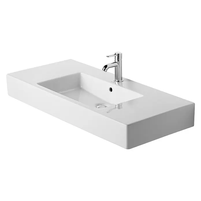 Duravit Vero Waschtisch - 105 x 49 cm, Mit schmutzabweisender Glasur, Hahnloch: Mitte, Mit Überlauf, Weiß, Ungeschliffen - Vorderansicht