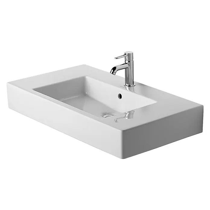 Duravit Vero Waschtisch - 85 x 49 cm, Mit schmutzabweisender Glasur, Hahnloch: Mitte, Mit Überlauf, Weiß, Ungeschliffen - Vorderansicht