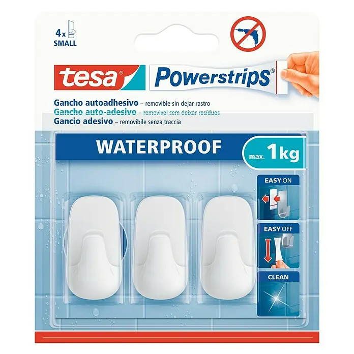 Tesa Powerstrips Waterproof Colgador adhesivo S - Plástico, Blanco
