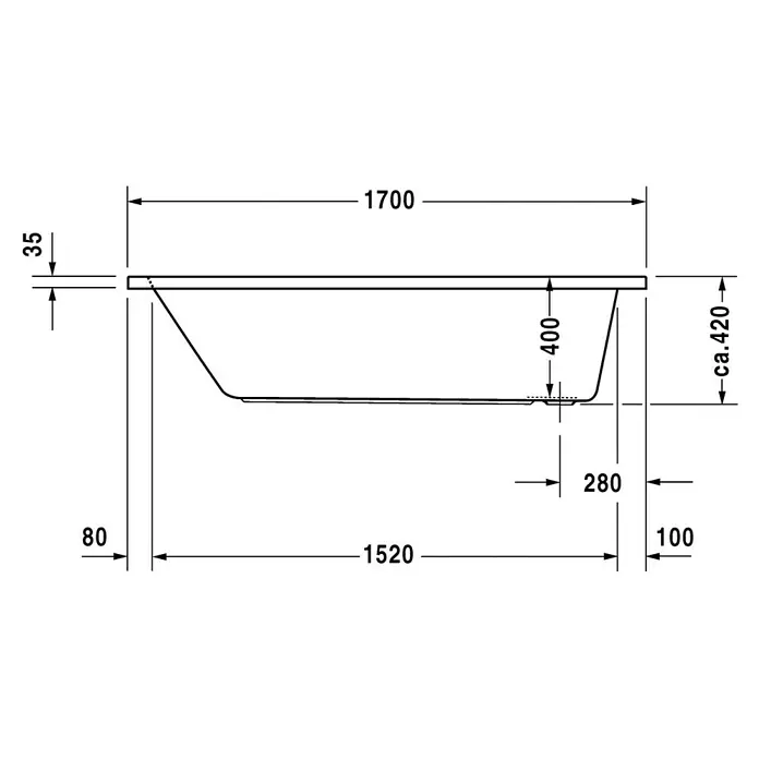 Duravit D-Code Badewanne - 170 x 75 cm, Ablauf: Fußende, Sanitäracryl, Weiß - Vorderansicht
