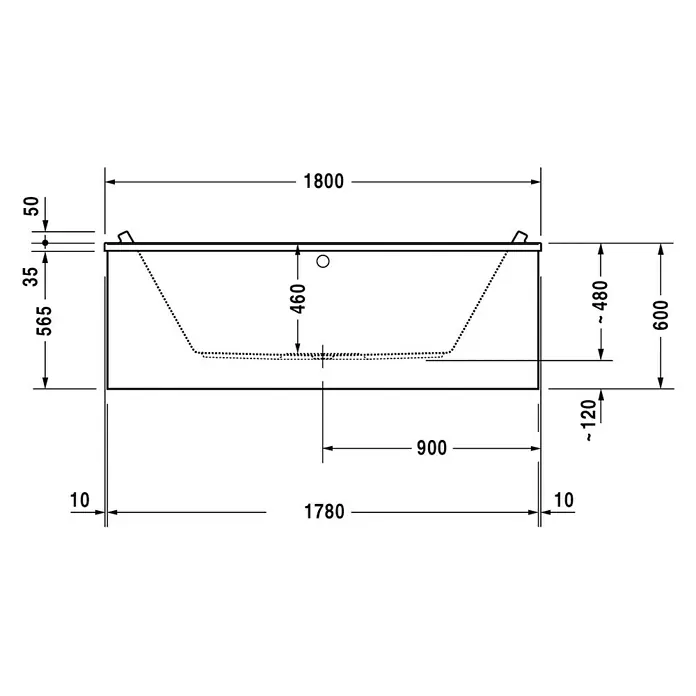Duravit Starck 1 Badewanne Starck - 180 x 80 cm, Rechteck, Sanitäracryl, Weiß - Vorderansicht