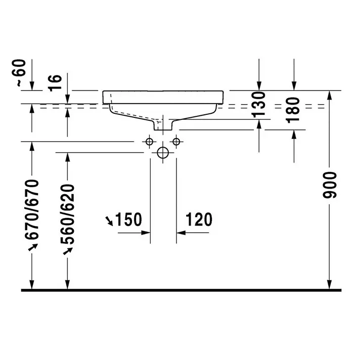 Duravit Vero Einbauwaschbecken - 55 x 46,5 cm, Ohne Spezialglasur, Hahnloch: Mitte, Mit Überlauf, Weiß