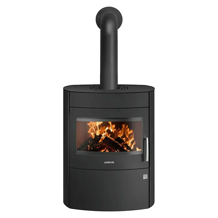 Justus Kaminofen Agero 2.0 - 7 kW, Raumheizvermögen: 144 m³, Verkleidung: Stahl, Schwarz