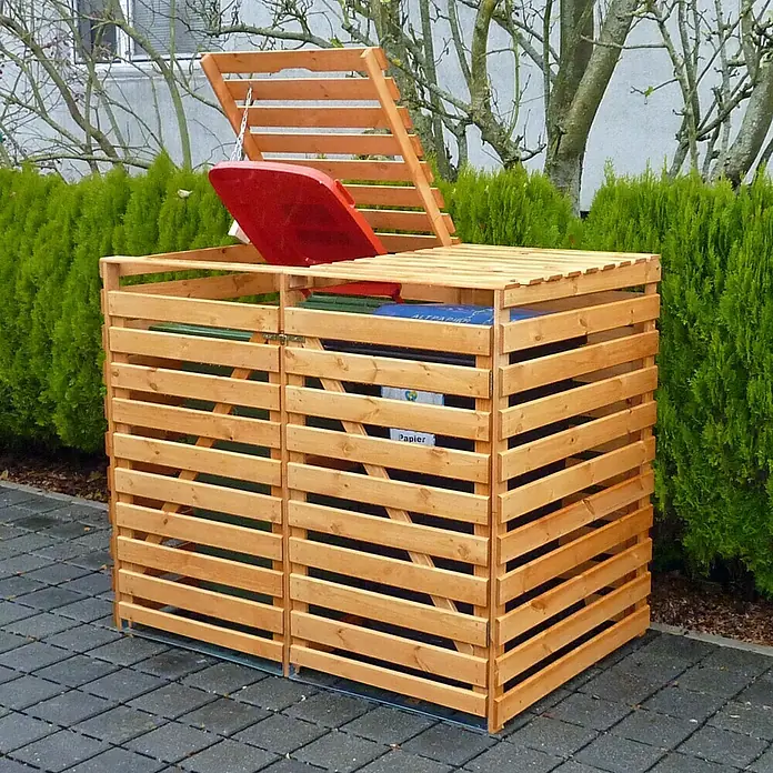 Promadino Mülltonnenbox Variov - 92 x 148 x 122 cm, Braun - Stimmungsaufnahme