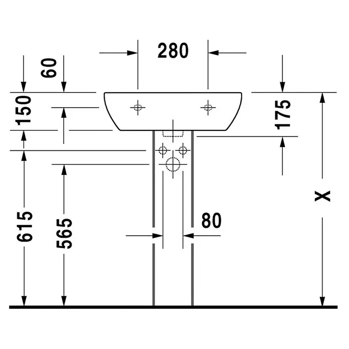 Duravit D-Code Waschtisch - 55 x 43 cm, Ohne Spezialglasur, Hahnloch: Mitte, Mit Überlauf, Weiß