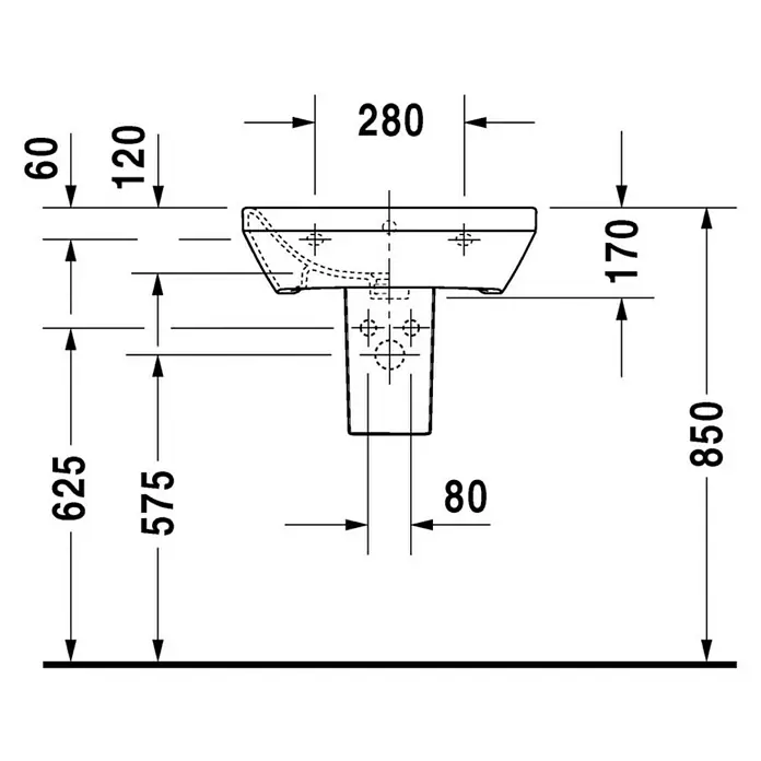 Duravit DuraStyle Waschtisch Typ 2 - 55 x 44 cm, Mit schmutzabweisender Glasur, Hahnloch: Mitte, Mit Überlauf, Weiß