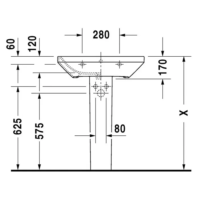 Duravit DuraStyle Waschtisch Typ 2 - 65 x 44 cm, Ohne Spezialglasur, Hahnloch: Mitte, Mit Überlauf, Weiß