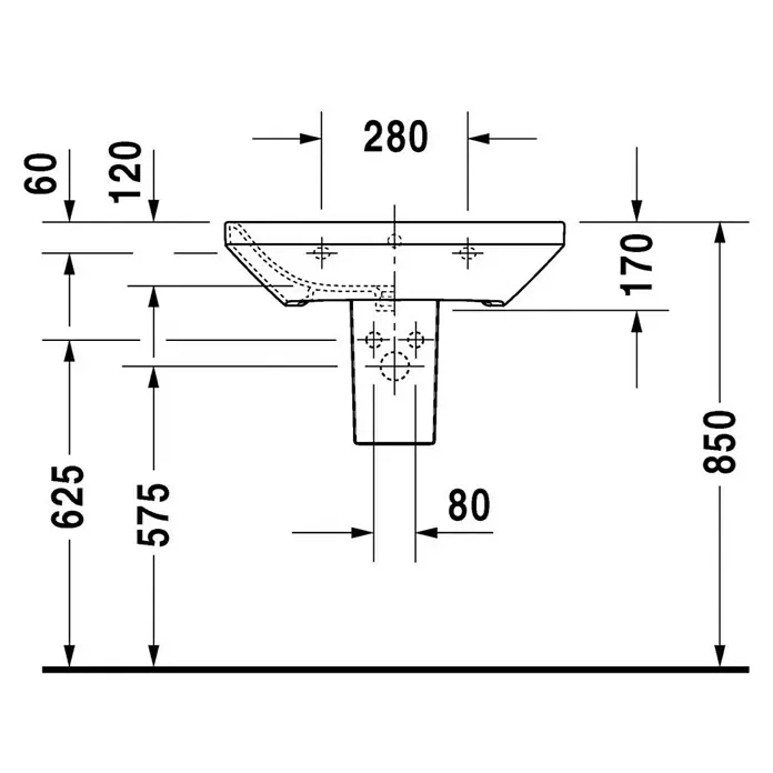 Duravit DuraStyle Waschtisch Typ 2 - 65 x 44 cm, Ohne Spezialglasur, Hahnloch: Mitte, Mit Überlauf, Weiß